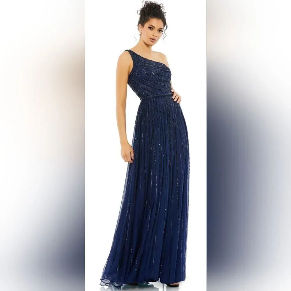 Mac Duggal EMBELLISHED ONE SHOULDER A-LINE GOWN NWOT size 12 blue (5220)
